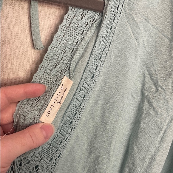 Lovestitch small blue lace crochet smocked dress rayon v neck tie back - Picture 5 of 8